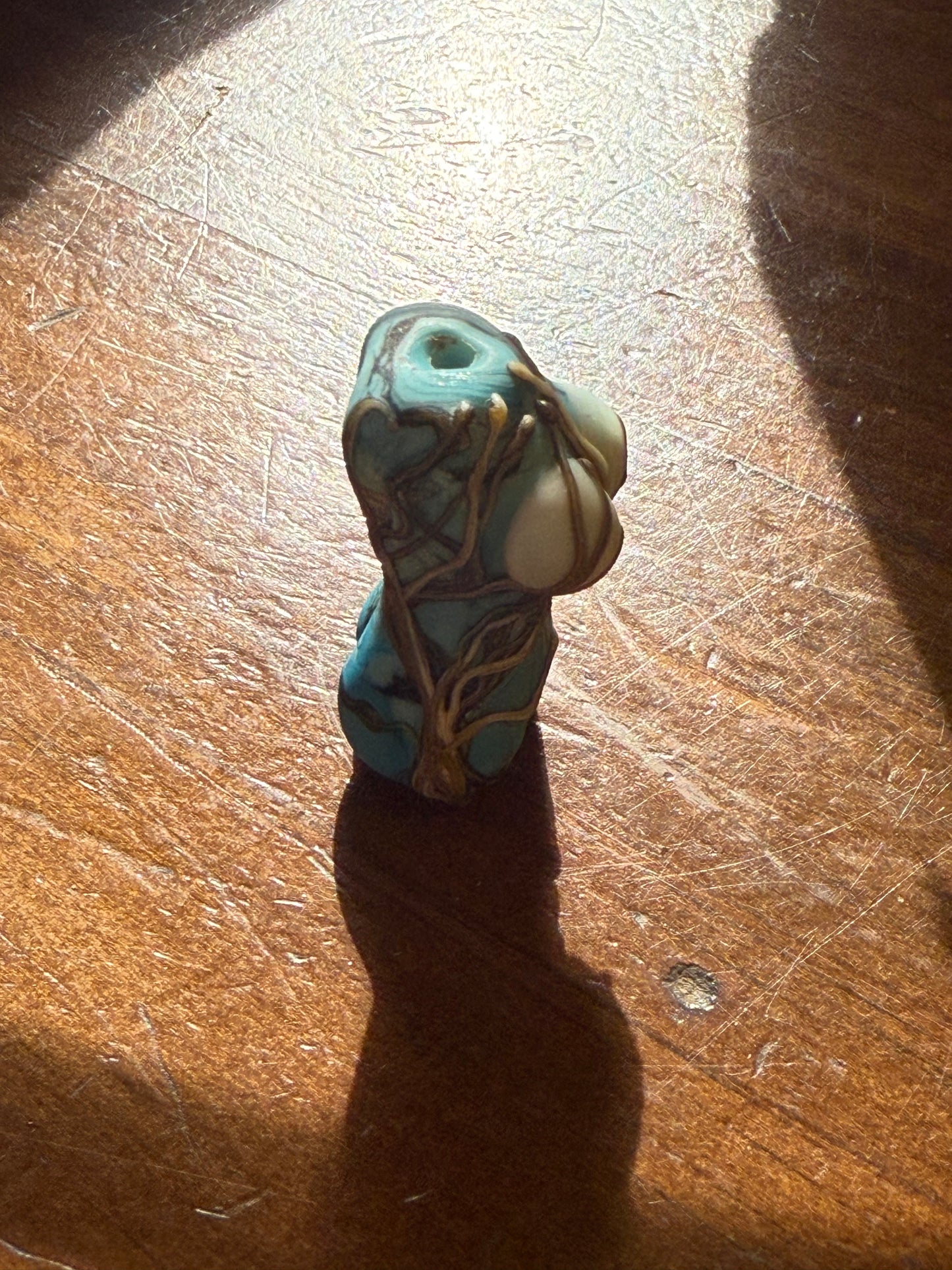Hand-Carved Turquoise Female Torso Pendant Bead Wire Style Wrapped Tree of Life