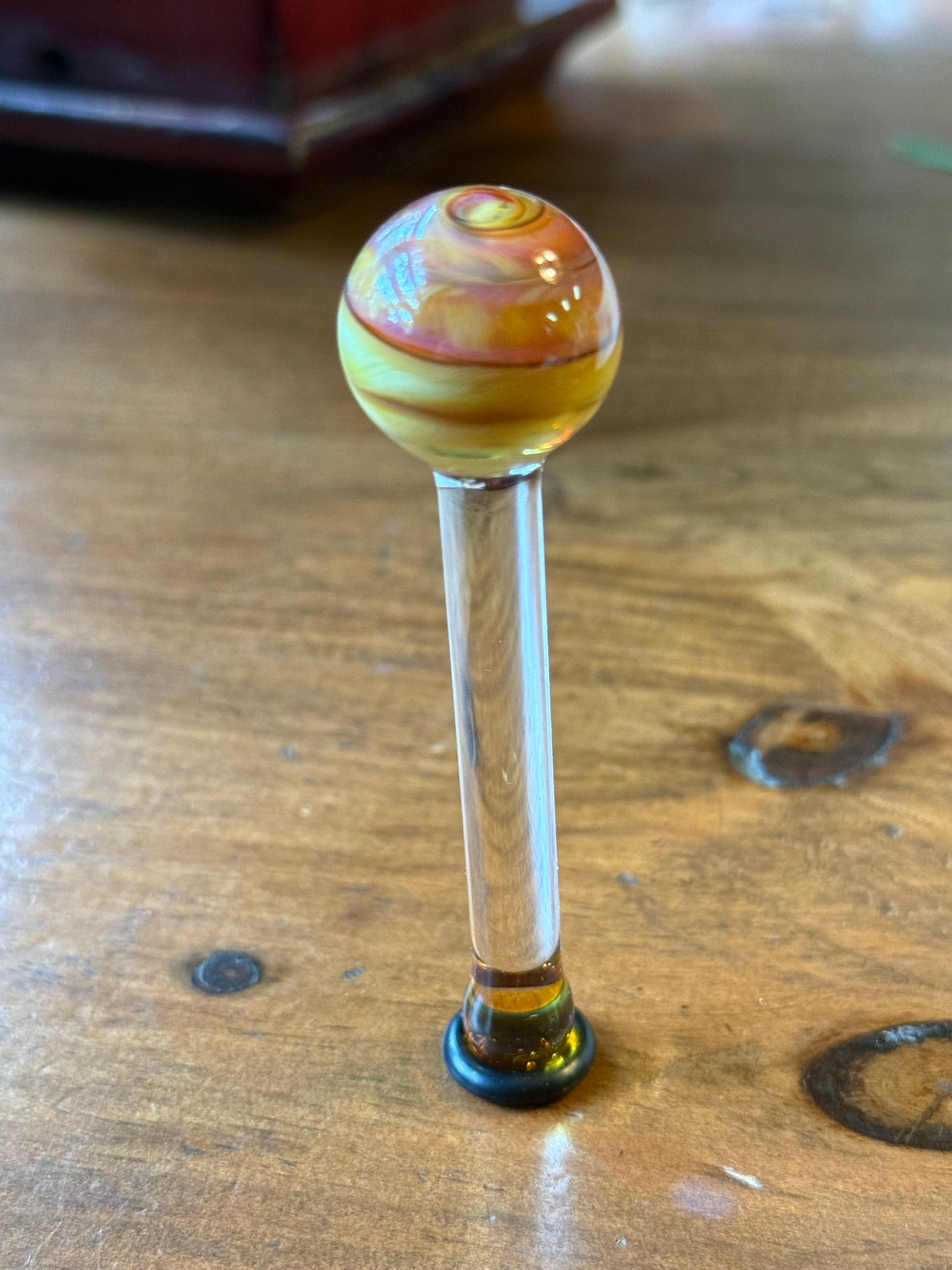 Hand Blown Borosilicate Glass Honey Dipper Stirrer Planet Swirl Marble Top