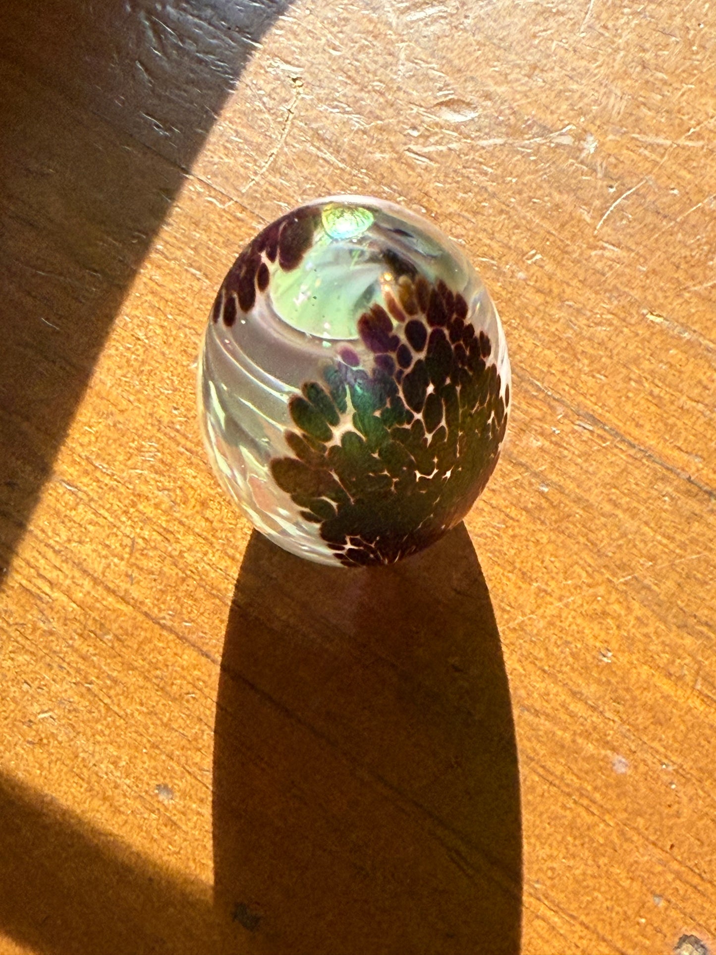 Hand Blown Art Glass Egg Paperweight Multicolor Inclusions 2.25”
