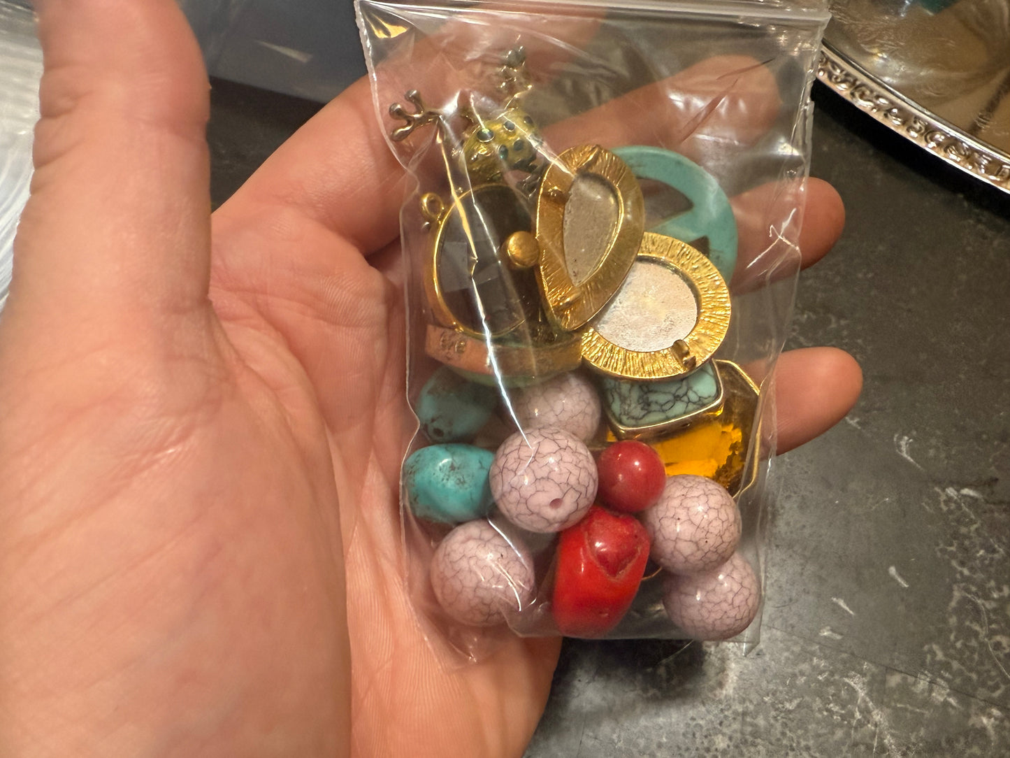Small bag of vintage jewelry parts (tray not included)