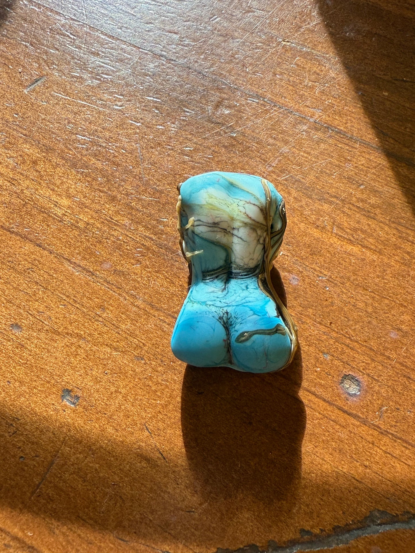 Hand-Carved Turquoise Female Torso Pendant Bead Wire Style Wrapped Tree of Life