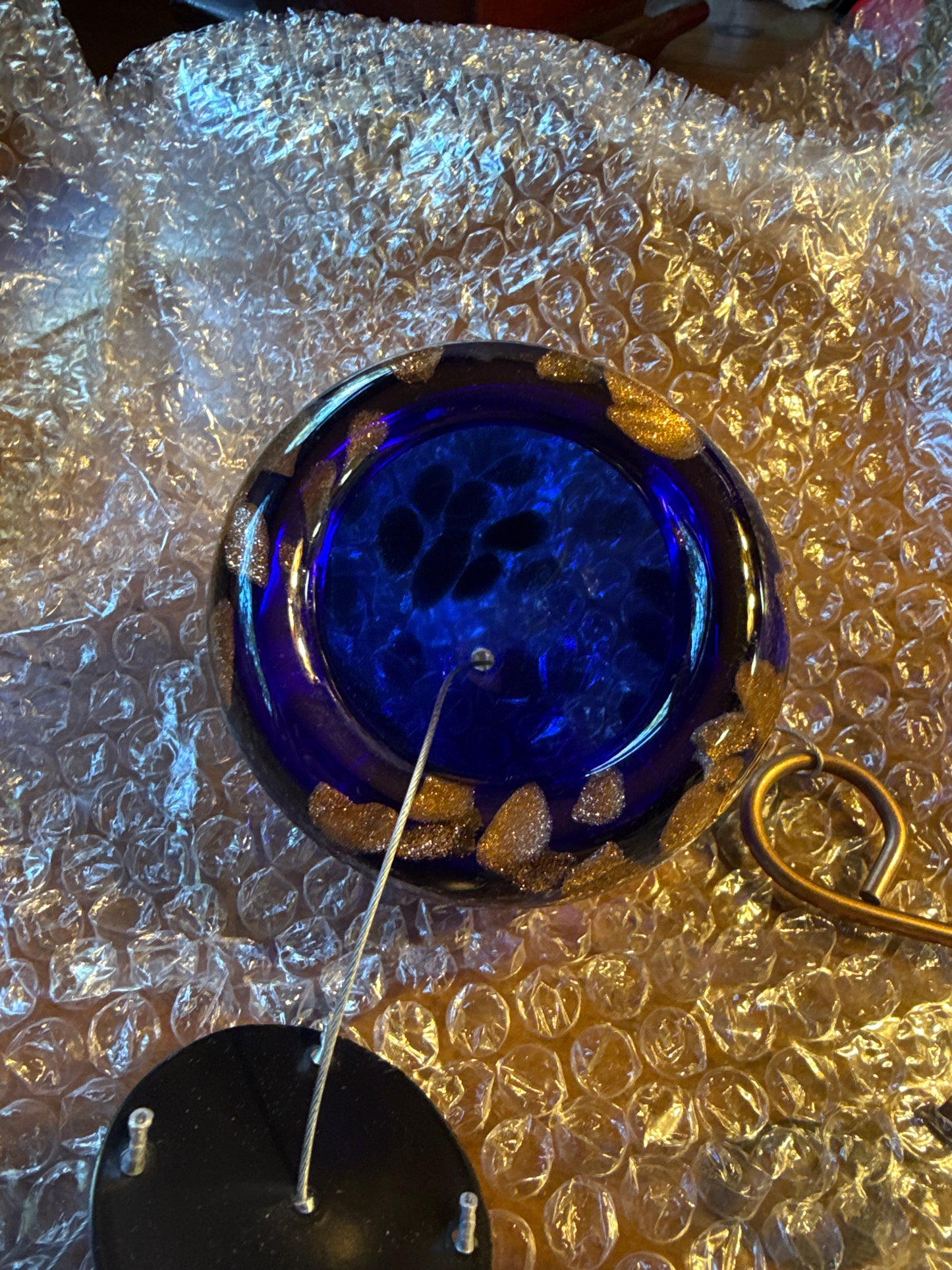 Glass Jellyfish Wind Chime Blue Gold 8”