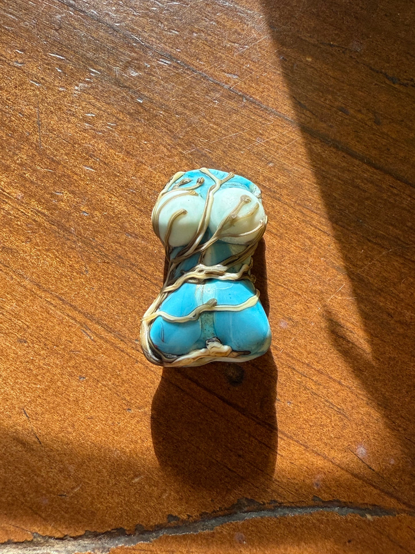Hand-Carved Turquoise Female Torso Pendant Bead Wire Style Wrapped Tree of Life