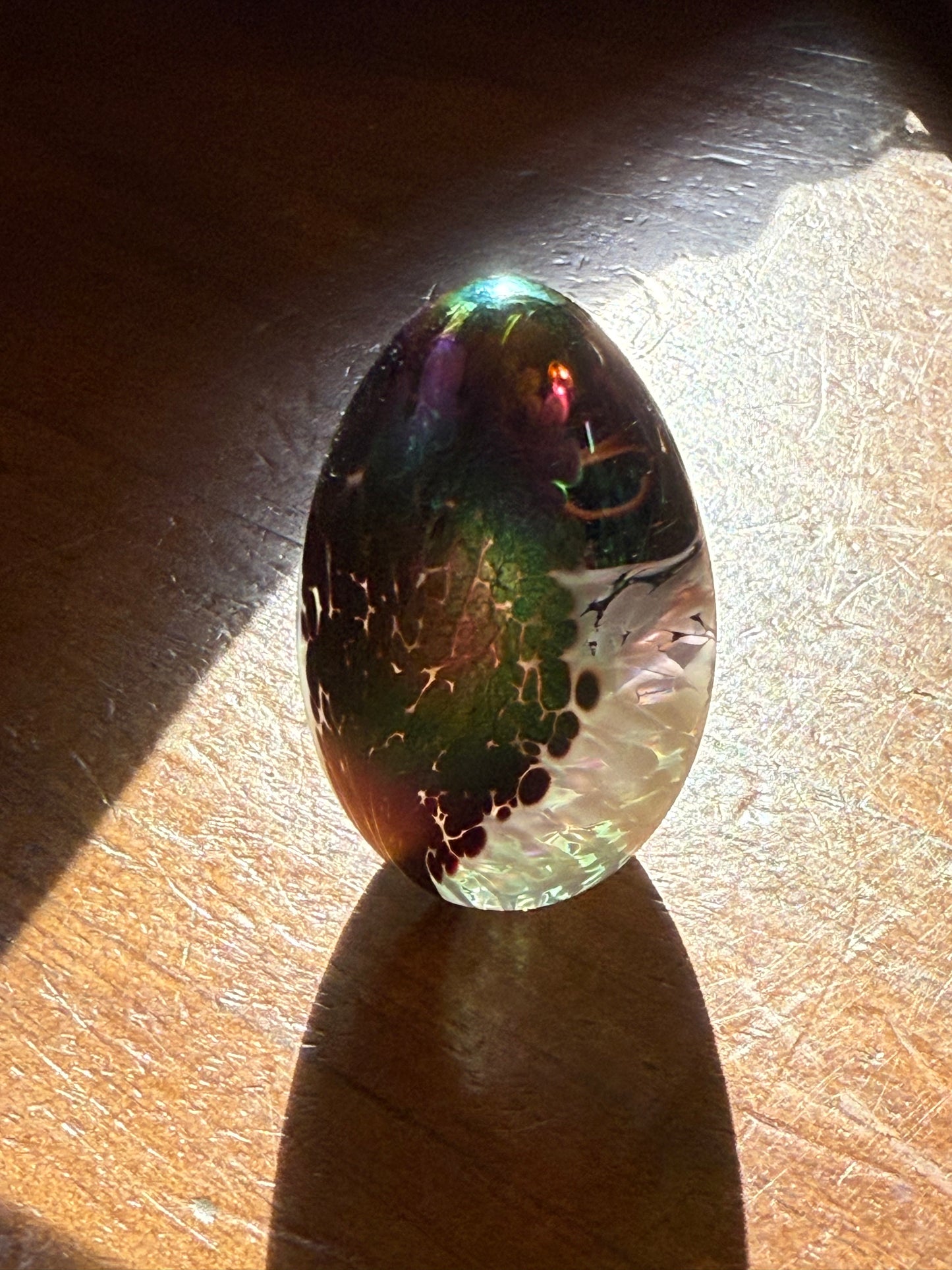 Hand Blown Art Glass Egg Paperweight Multicolor Inclusions 2.25”