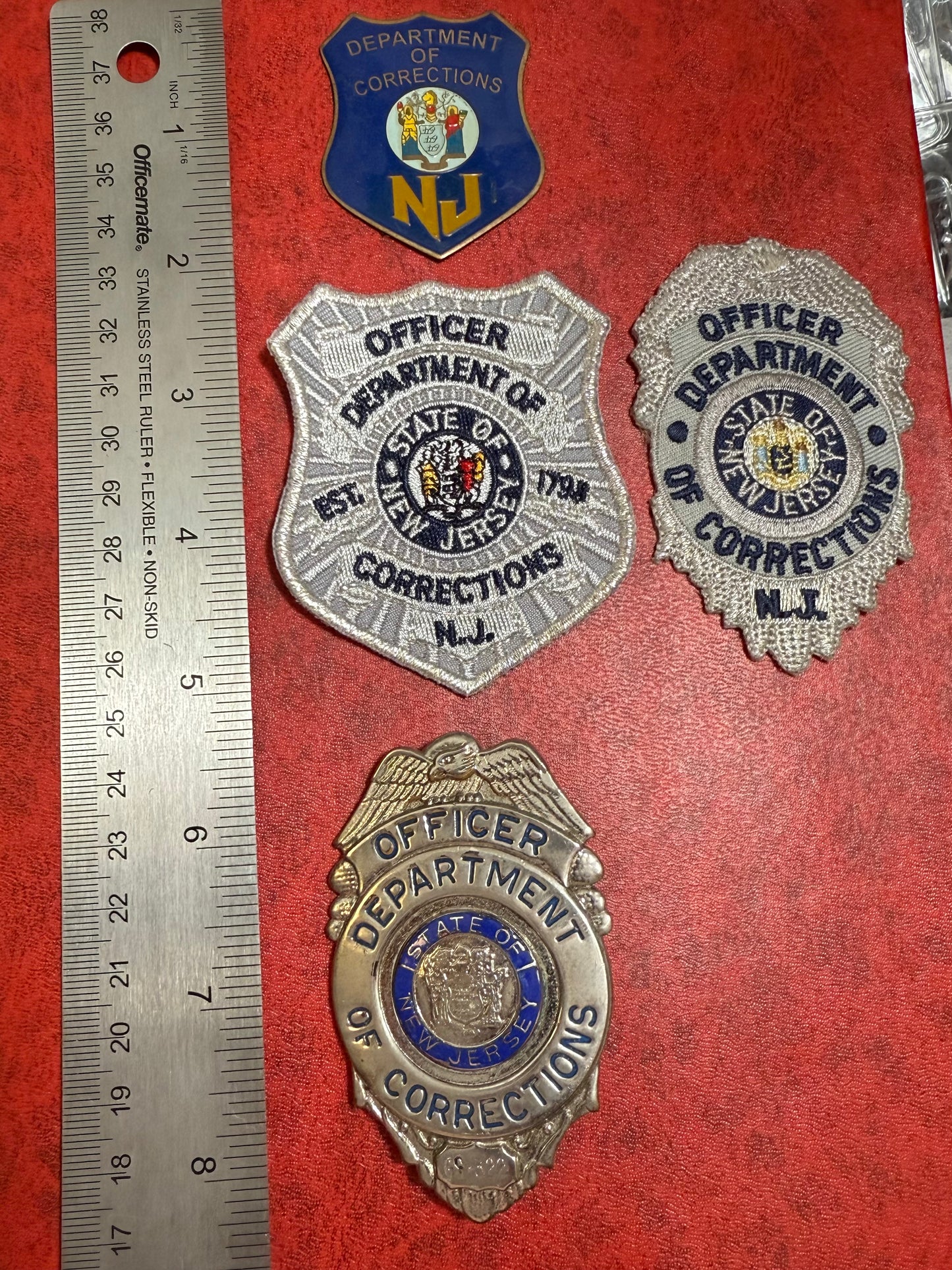 Set of Obsolete NJ DEPT OF CORRECTIONS Badge, Patches & Plaque Emblem