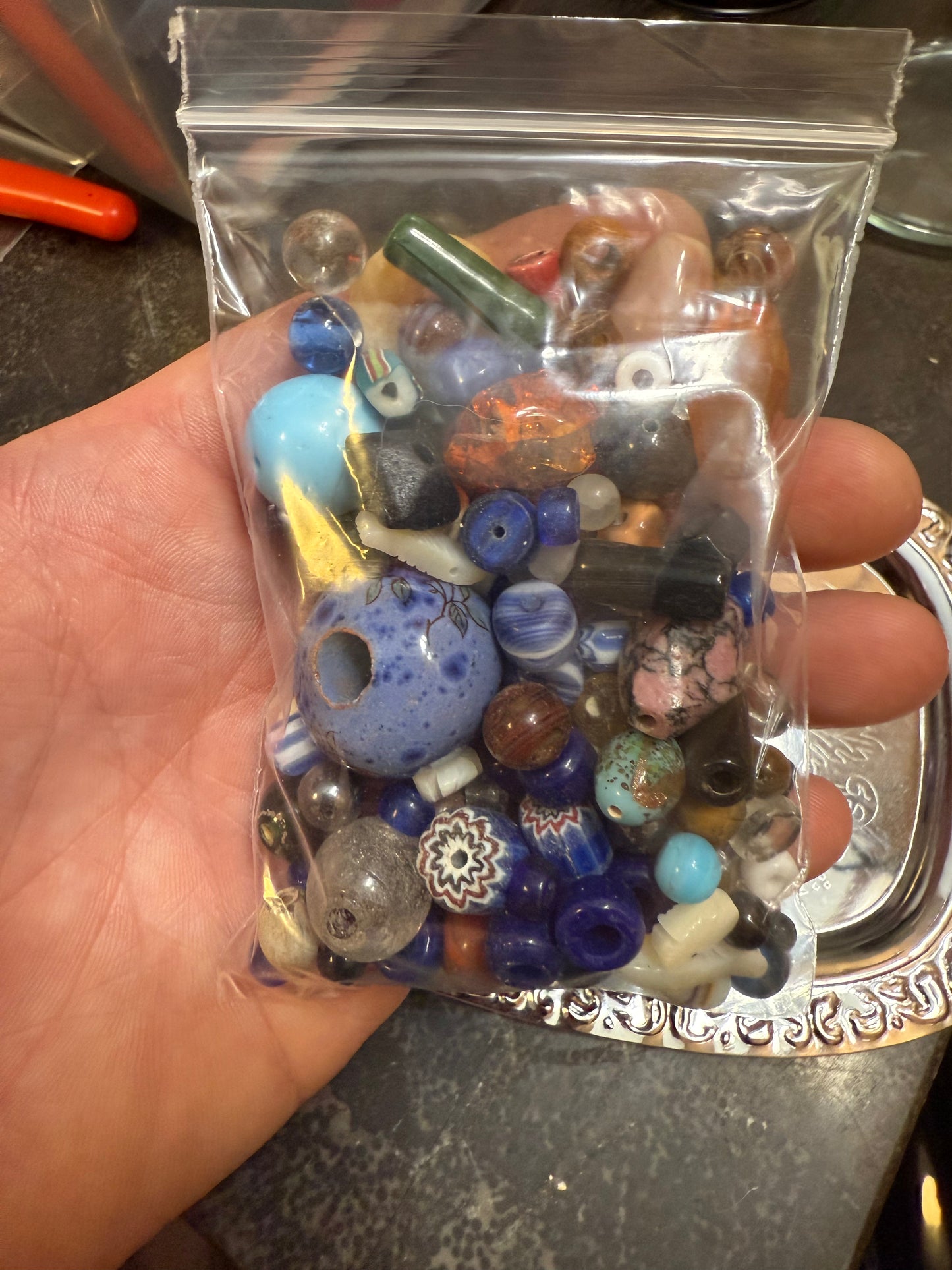 Small bag of vintage jewelry making beads (tray not included)