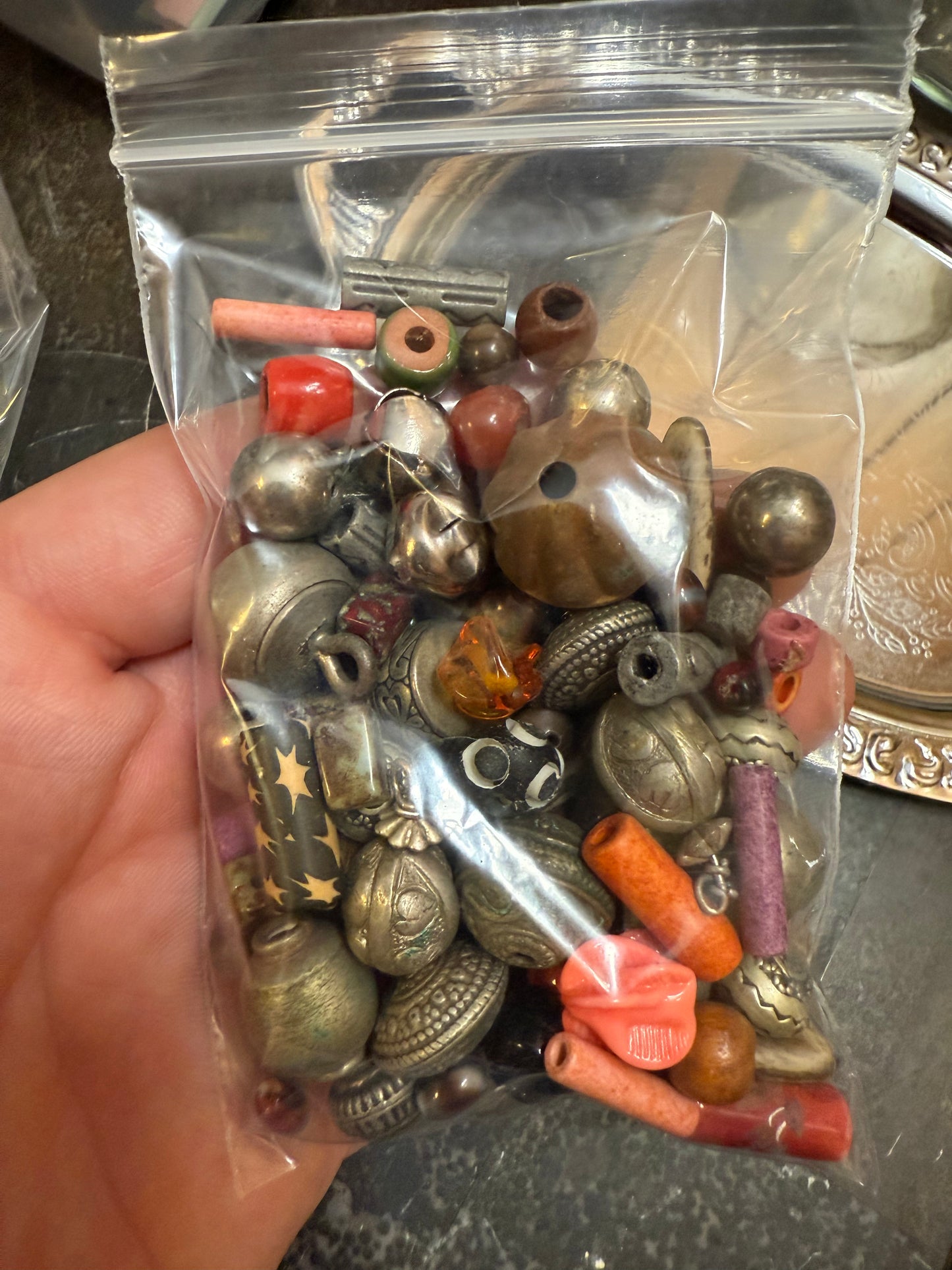 Small bag of vintage jewelry making beads (tray not included)