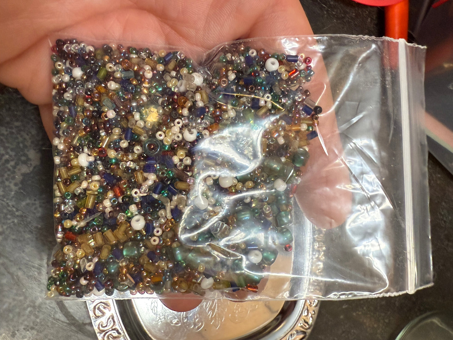 Small bag of tiny vintage jewelry making beads (tray not included)