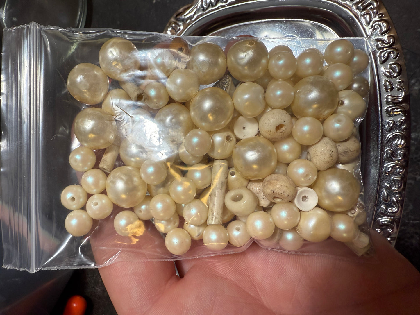 Small bag of vintage jewelry making beads (tray not included)