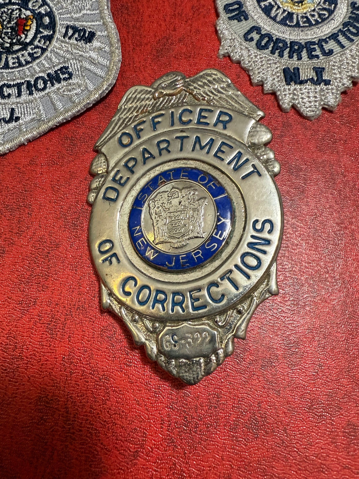 Set of Obsolete NJ DEPT OF CORRECTIONS Badge, Patches & Plaque Emblem