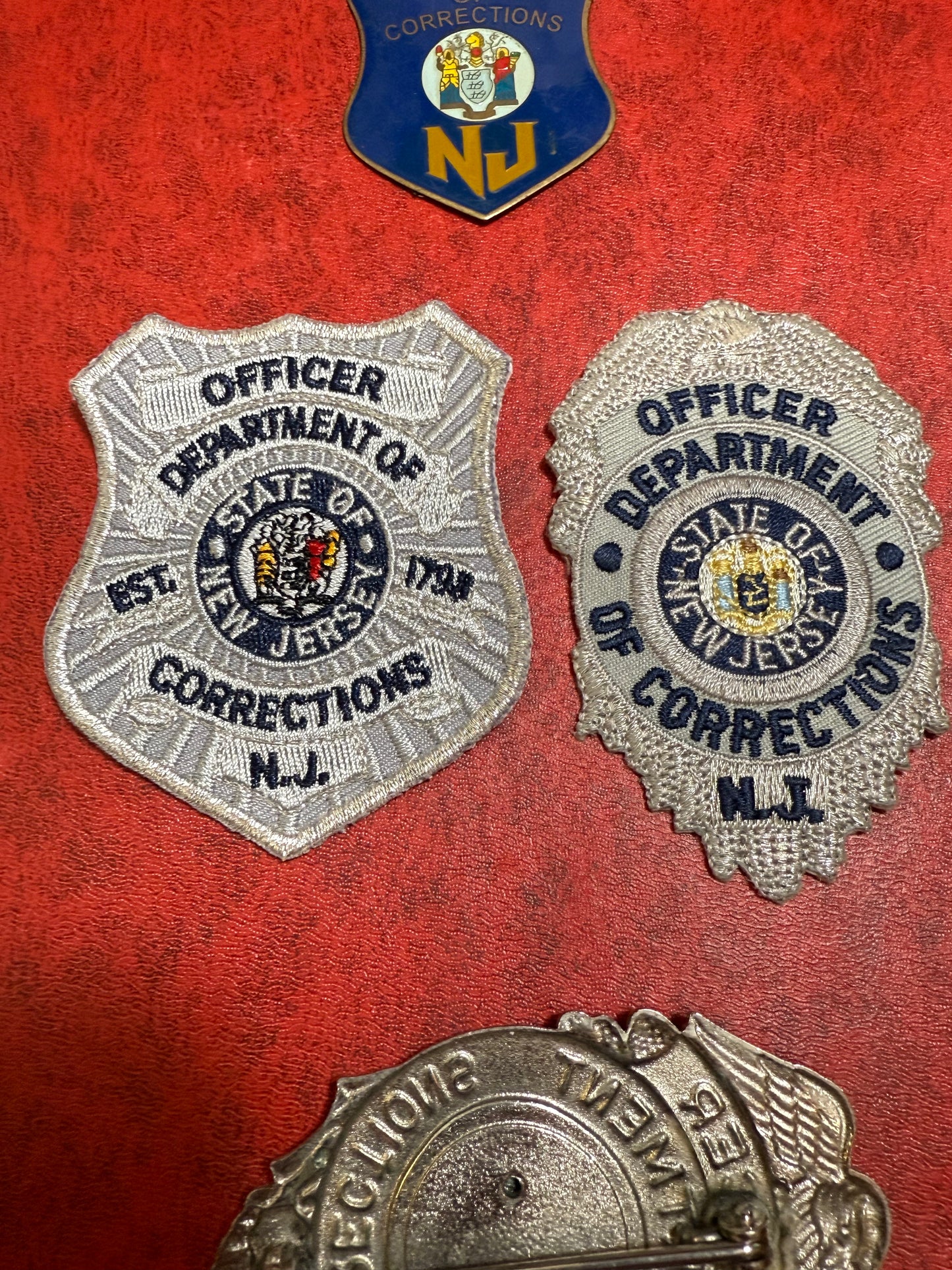 Set of Obsolete NJ DEPT OF CORRECTIONS Badge, Patches & Plaque Emblem