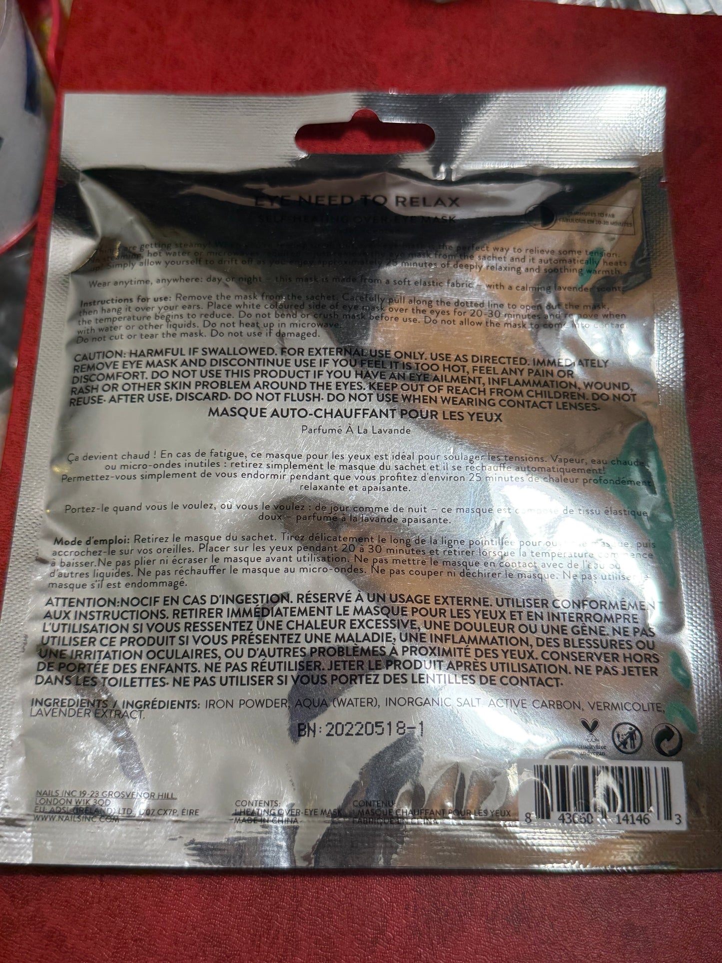 Inc.redible “Eye need to relax” Self heating over eye mask - Lavender Scented