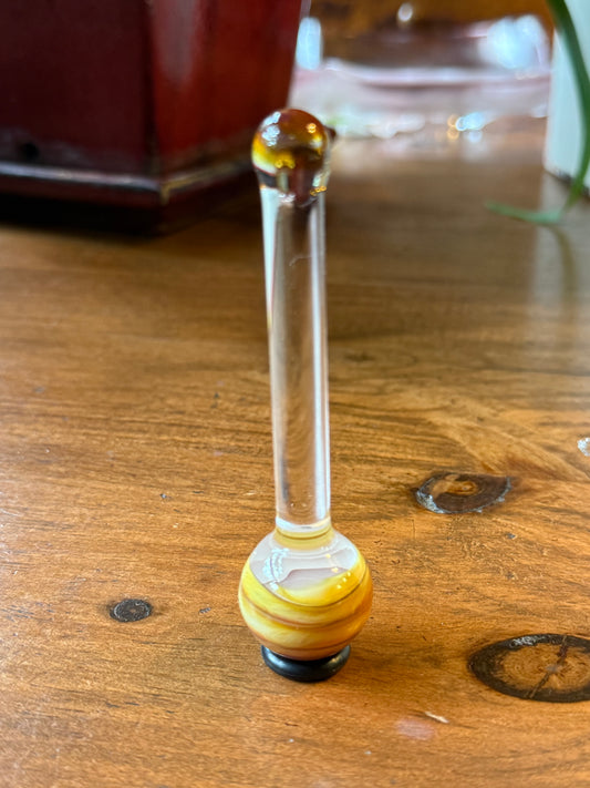 Hand Blown Borosilicate Glass Honey Dipper Stirrer Planet Swirl Marble Top