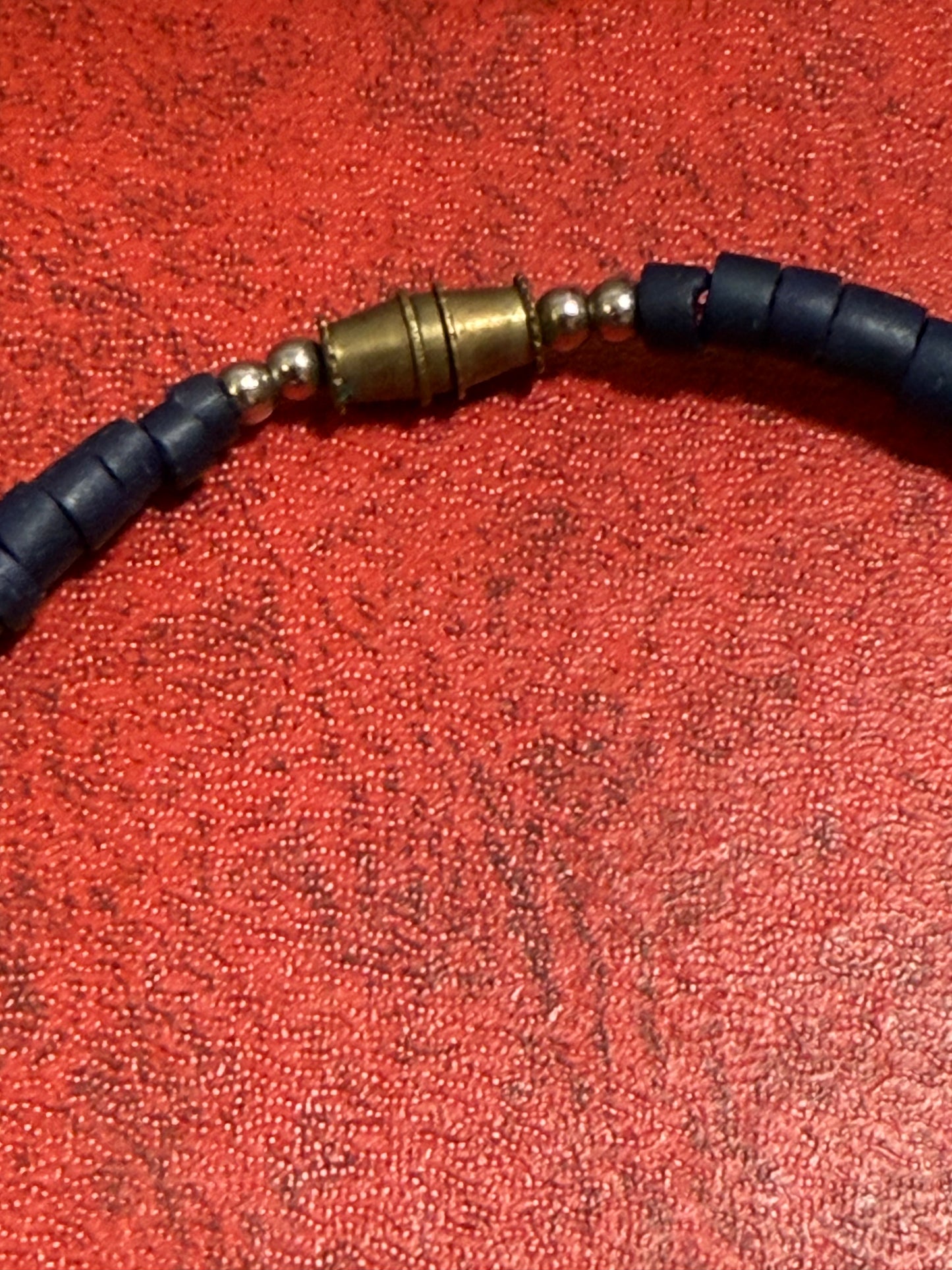Vintage 1980s Blue Disc Wooden Necklace