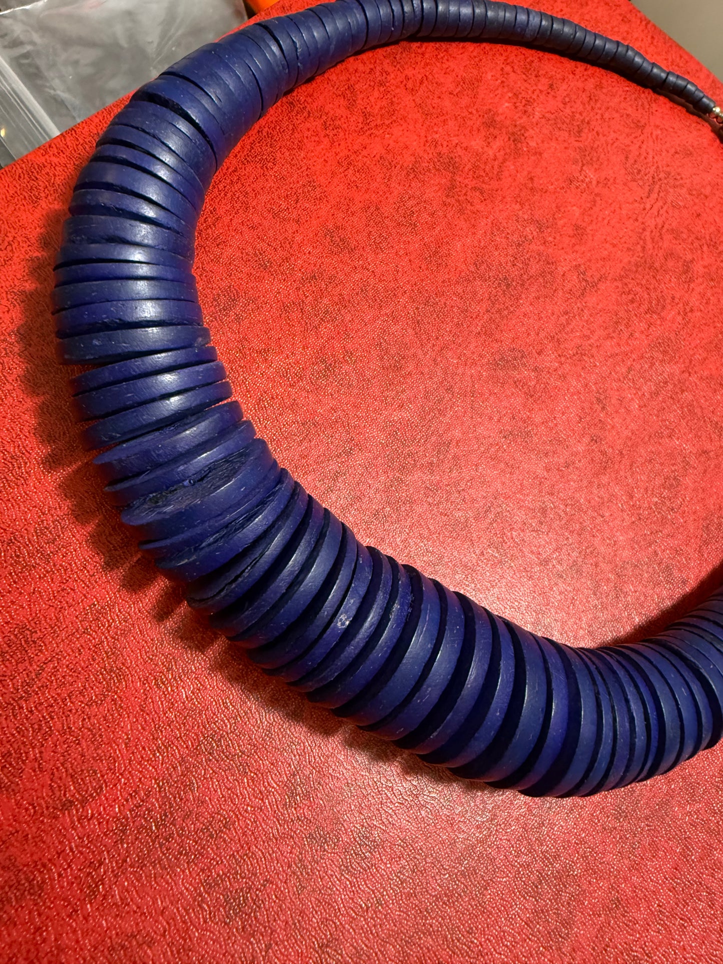 Vintage 1980s Blue Disc Wooden Necklace
