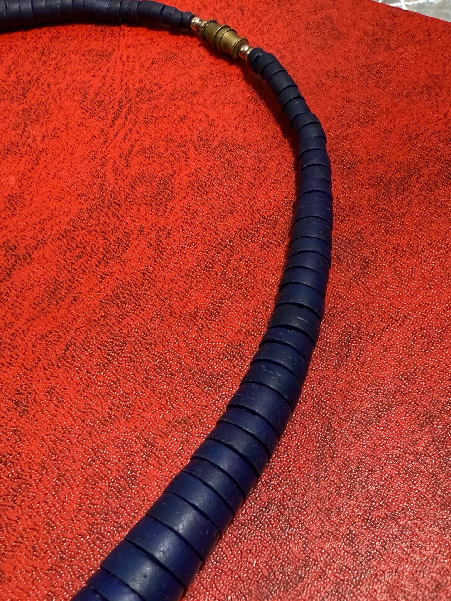 Vintage 1980s Blue Disc Wooden Necklace