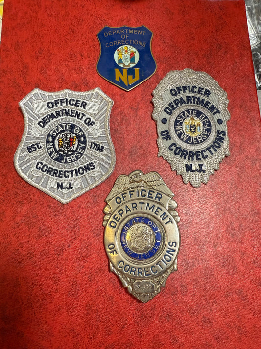 Set of Obsolete NJ DEPT OF CORRECTIONS Badge, Patches & Plaque Emblem