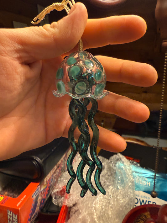 Glass Jellyfish Wind Chime Green Clear 5”